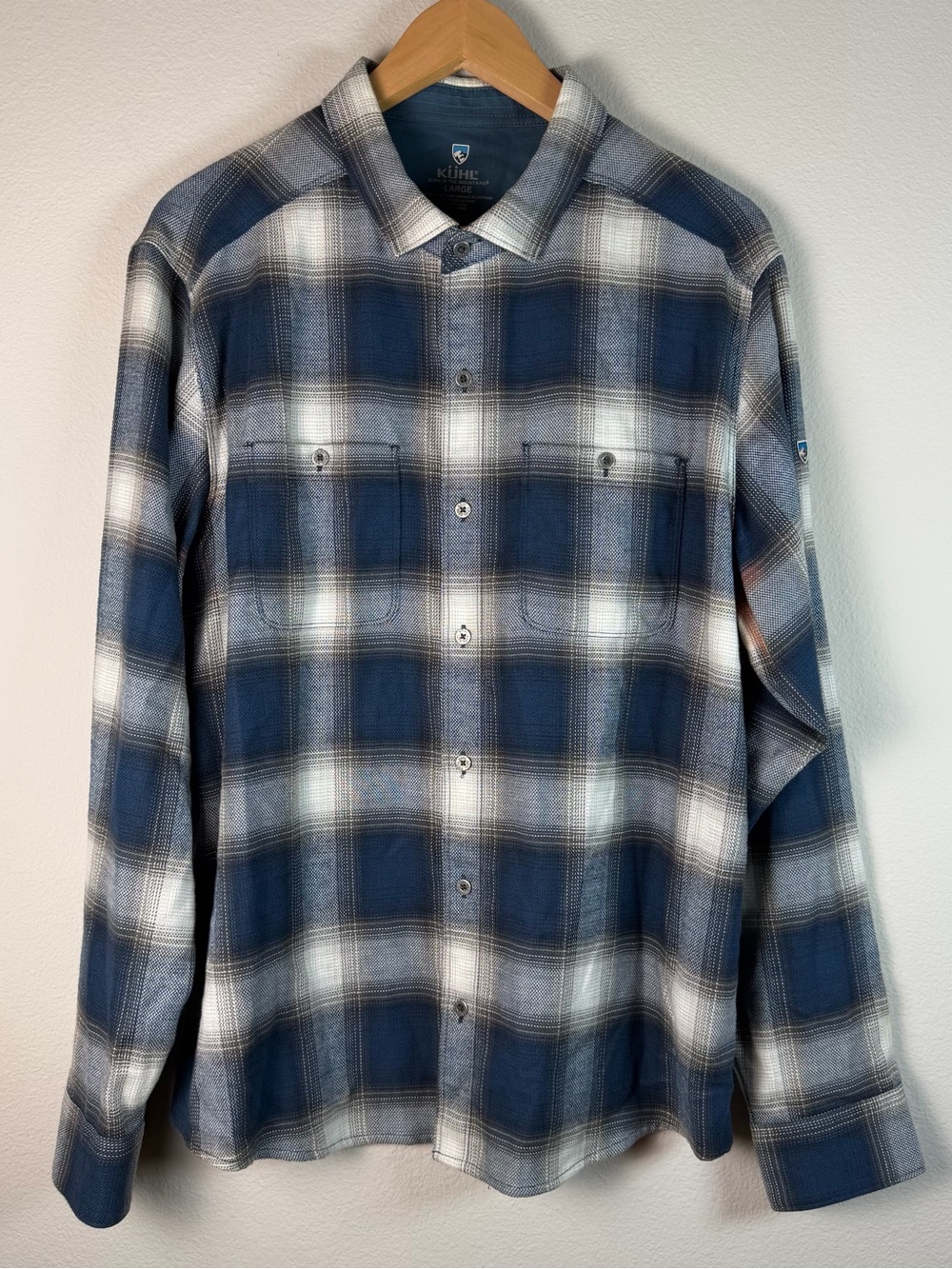 Kühl Mens Large Blue Plaid The Law Flannel Heavyweight Metal Button Up Stretch